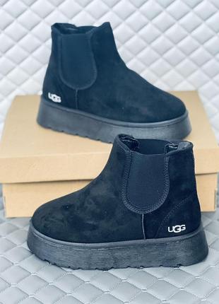 Челси черные угги на платформе женские ugg челси зима5 фото