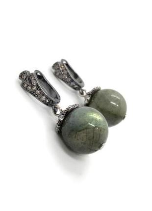 🌚✨ ошатні сережки кульки натуральний камінь лабрадоріт