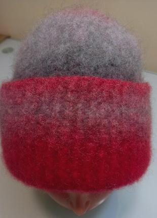 Вязано-валяная женская шапка-бини с эффектом градиента, 100% шерсть5 фото
