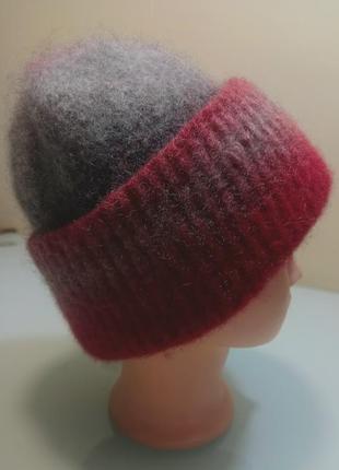 Вязано-валяная женская шапка-бини с эффектом градиента, 100% шерсть1 фото