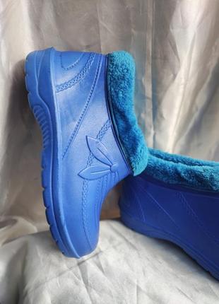 Калоші, галоші жіночі синього кольору на хутрі, домашнє взуття для жінок2 фото