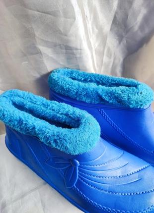 Калоші, галоші жіночі синього кольору на хутрі, домашнє взуття для жінок4 фото