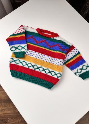 Стильная новогодняя вязаная кофточка, свитер, на 6-9 месяцев