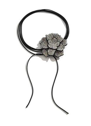 Тренд цветок чокер на шнурках цветочка черная с камнями блестящий колье пояс7 фото