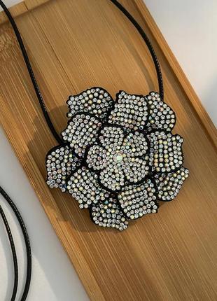 Тренд цветок чокер на шнурках цветочка черная с камнями блестящий колье пояс