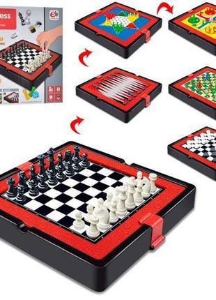 Настільна гра 6в1 (шашки, шахи, нарди), магнітні, фішки, кубики, в кор. 29*28*4,5см (24шт)