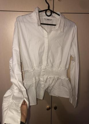 Рубашка блуза катон 100 белая органическая с баской присборка5 фото