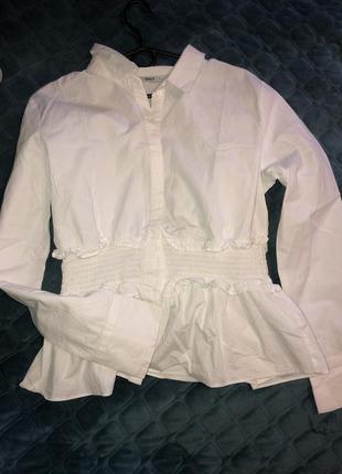 Рубашка блуза катон 100 белая органическая с баской присборка8 фото