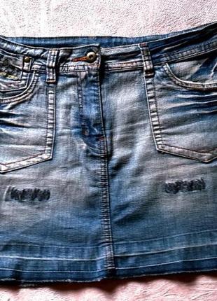 Юбка спідничка  джинсова а  - образного силуету , стрейчева, вишивка 🌸🌸🌸, 85 % cotton5 фото