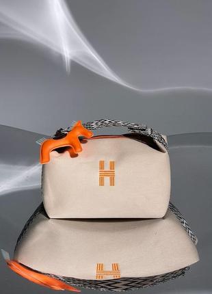 Жіноча сумочка бренда hermes світла косметичка текстиль хермес