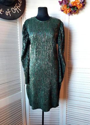 Нарядное короткое платье в пайетках пайетки зелёное zara7 фото