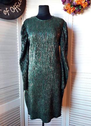 Нарядное короткое платье в пайетках пайетки зелёное zara3 фото