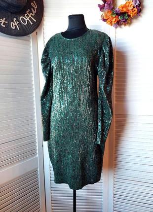 Нарядное короткое платье в пайетках пайетки зелёное zara1 фото
