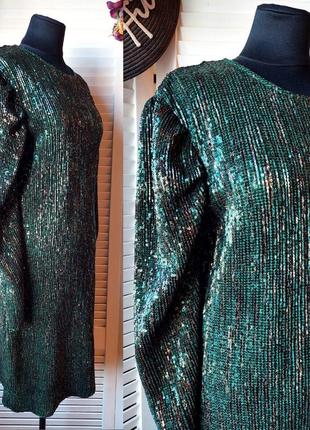 Нарядное короткое платье в пайетках пайетки зелёное zara4 фото