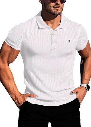 Виробництва туреччини, бренд father sons оригінальна чоловіча футболка поло, біла в рубчик