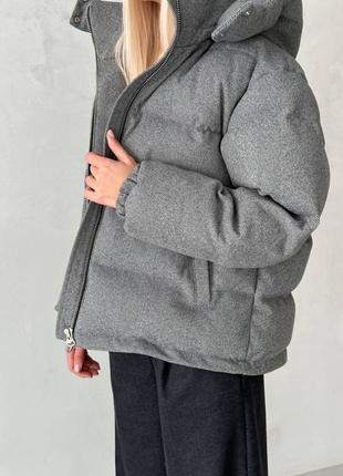 Твідовий шерстяний зимовий пуховик з капюшоном зимова пухова куртка кашемір8 фото