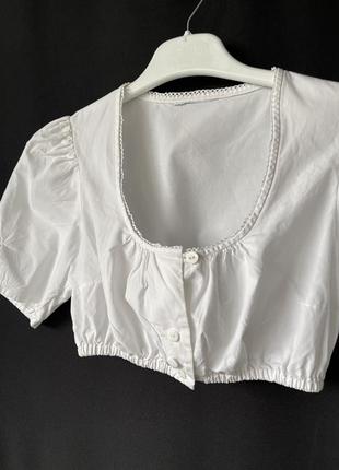 Белая короткая блузка дирндль кроп-топ хлопок3 фото