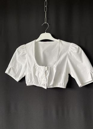 Белая короткая блузка дирндль кроп-топ хлопок4 фото