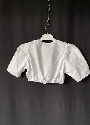 Белая короткая блузка дирндль кроп-топ хлопок5 фото
