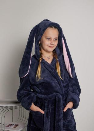 Теплый детский махровый халат зайка с ушками о 6 до 16 лет7 фото