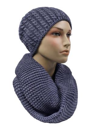 Вязаный комплект зимняя тёплая шапка и шарф снуд хомут женский к13
