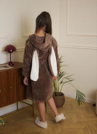 Теплий махровий халат для дівчинки зайчик з вушками від 6 до 16 років2 фото