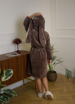Теплий махровий халат для дівчинки зайчик з вушками від 6 до 16 років3 фото