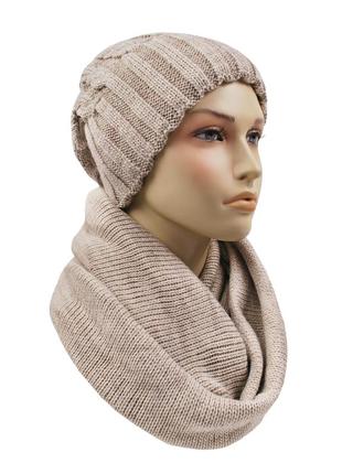 Вязаный комплект зимняя тёплая шапка и шарф снуд хомут женский к14