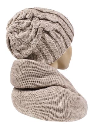 Вязаный комплект зимняя тёплая шапка и шарф снуд хомут женский к142 фото