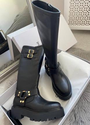 Шикарные брендовые ботинки сапоги в стиле high boot celine biker in calfskin - vegetal tanning black1 фото