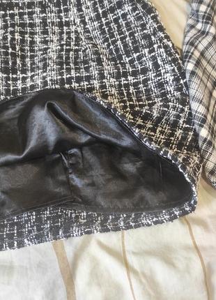 Теплая юбка твидовая в клетку с подкладкой женская мини2 фото