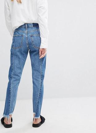 Крутые трендовые джинсы мом monki с ассиметричным необработанным низом модные джинсы7 фото