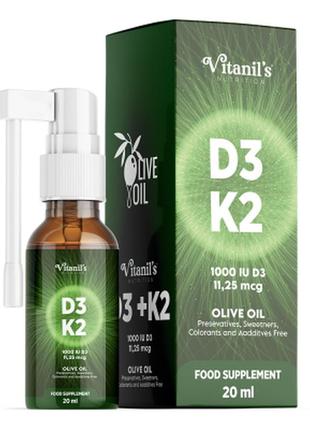 Дієтична добавка у краплях "рідкі вітаміни d3 та к2" vitanil's, 20 мл