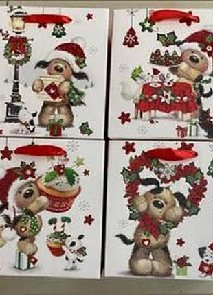 Пакет новорічний паперовий s "christmas puppy" 18*24*8см, ціна за уп. 12шт (720шт)