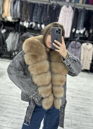 Роскошная куртка косуха с мехом финского песца