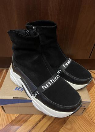 Чобітки натуральний замш і шкіра