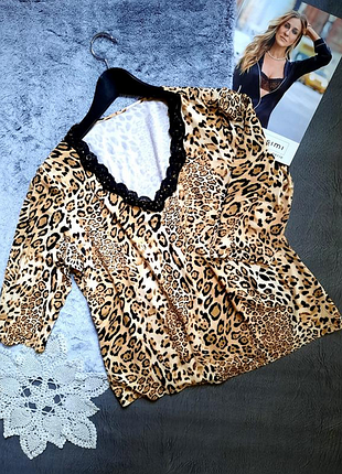 Стильна трикотажна блуза леопардовий тваринний принт великий розмір №401