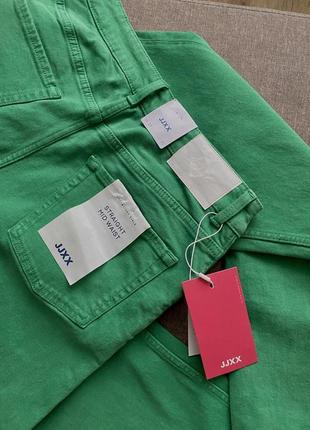 Зелені щільні якісні котонові прямі джинси straight mid waist jjxx7 фото