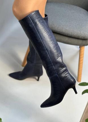 Эксклюзивные сапоги кожаные трубы на каблуке заколка 6см