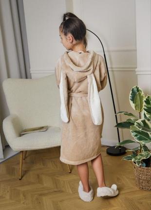 Детский махровый халат для девочки зайка с ушками о 6 до 16 лет