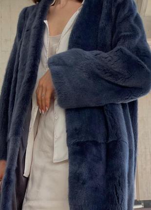 Стильне пальто шуба норка nafa  колір denim стильний трендовий крій без ворота р. оверсайз 46-48-502 фото