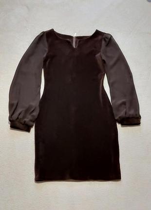 Платье вельветовое в рубчик с шифоновыми рукавами, xs-s, 36, мини