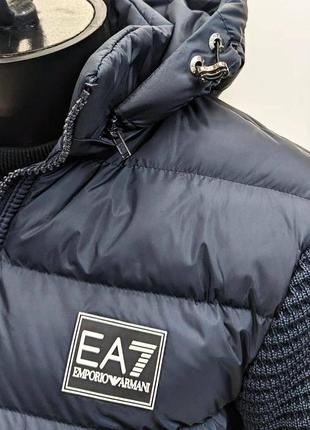 Люксовая брендовая куртка армани в стиле emporio armani ea7 премиум демисезонная с вязаными рукавами стильная3 фото