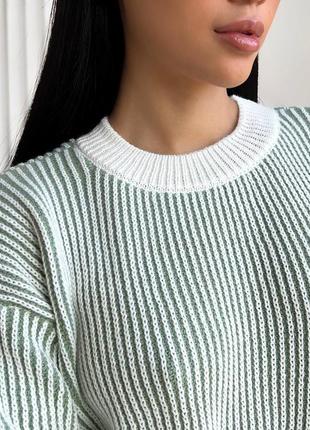 Сведр свитер женский зелёный белый в полоску вязаный тёплый осенний весенний зимний осінній весняний зимовий