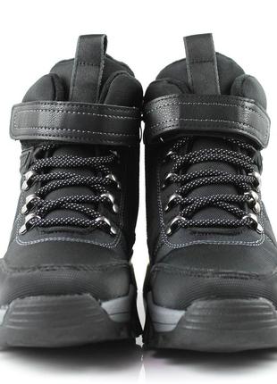 Детские качественные зимние черные ботинки на мальчика кожаные,кожа нубук,натуральный мех на зиму7 фото