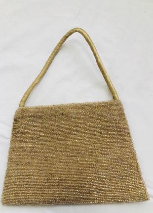 Бежева блискуча сумочка з бісеру маленька