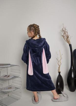 Теплий махровий халат для дівчинки зайчик з вушками від 6 до 16 років1 фото