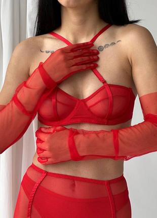 Високі еротичні оперні жіночі рукавички сіточка фатин до плеча 4 кольори3 фото