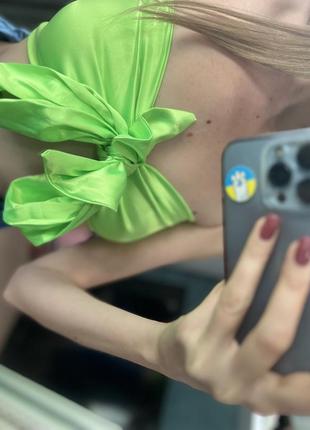 Топ бандо с бантом сексуальный нарядный неоновый салатового зеленого кислотного цвета новый