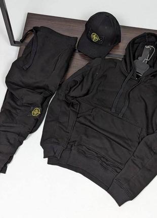 Брендовий люксовий костюм  в стилі stone island чоловічий якісний комплект худі і штани з патчем стон айленд